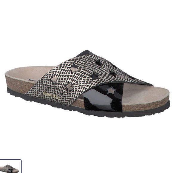 MEPHISTO NANOU STAR CROSSED STRAPS METALLIC/BLACK PATENT LEATHER SANDALS Sz9/39 - Picture 4 of 11